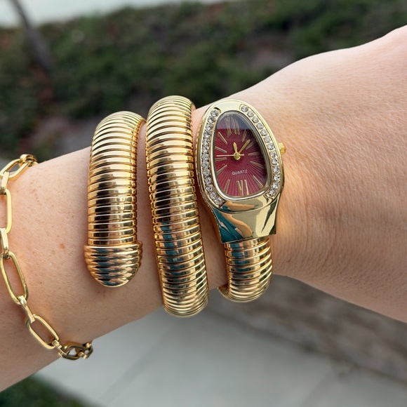 Luxury Serpent-Style Coil Wrap Watch Bracelet Crystal Bezel - Picture 5 of 5